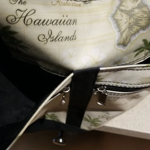 EUC Hawaiian Island handled bag zip top/inside zipped pocket 2 slide in pockets - Picture 8 of 11